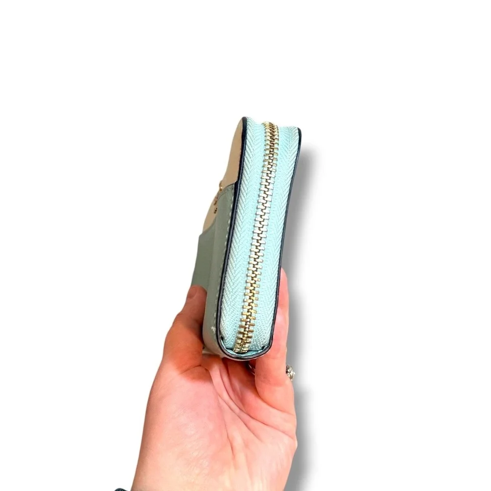 Kate Spade New York Wallet Womens Aqua White Saffiano Leather Zip Around